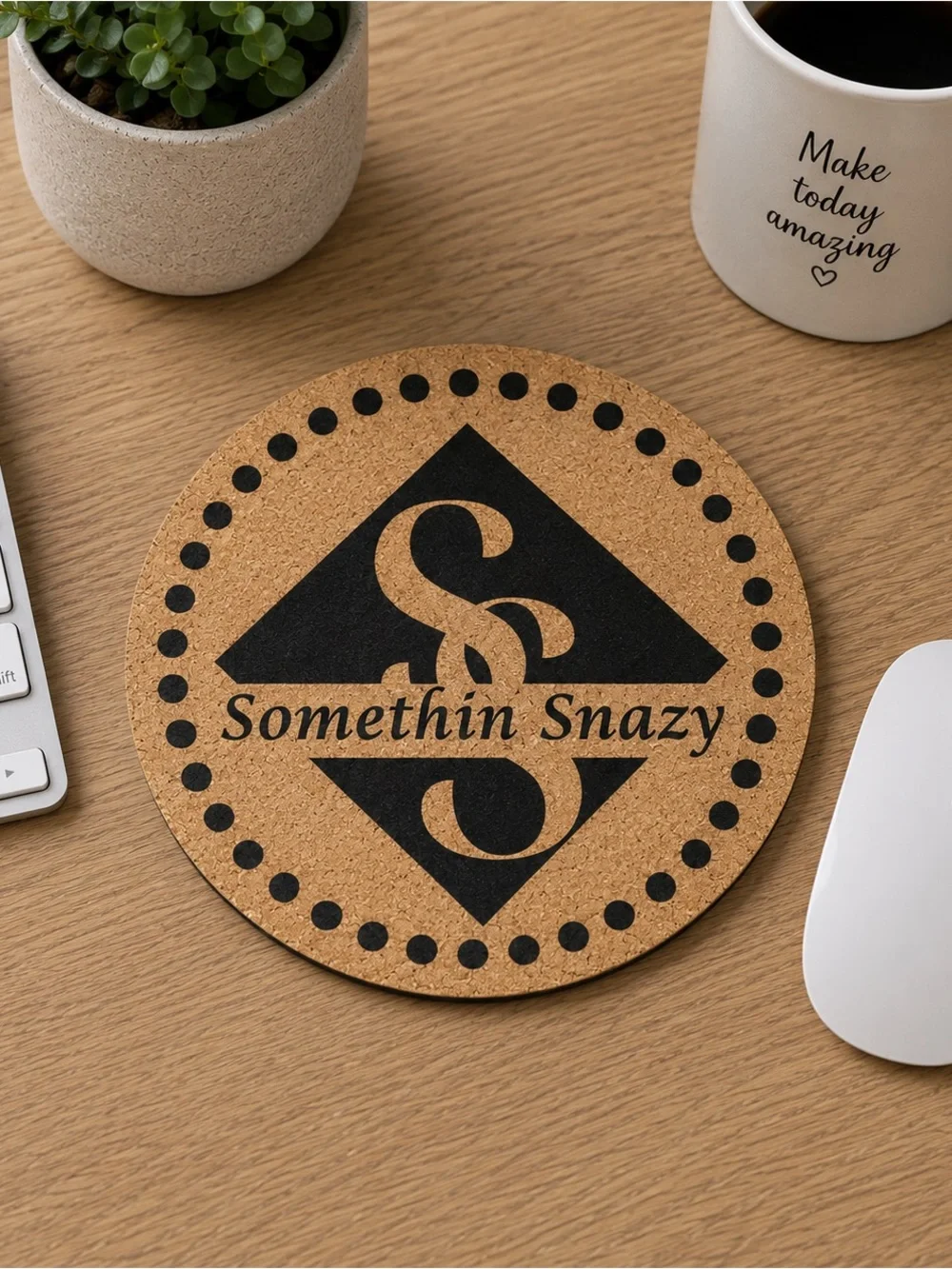 Hand crafted and designed by me Cork mouse pads customizable- made to order 7x7 - Picture 4 of 8